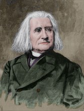 Franz Liszt (1811-1886). Hungarian composer. Engraving. Colored.