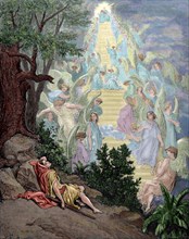 Jacob's Dream. Engraving by Gustave Dore. Colored.