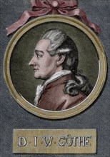Johann Wolfgang von Goethe (1749-1832). German writer. Engraving. Colored.