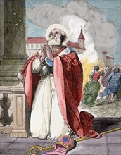 Saint Mamertus (died C. 475). Bishop of Vienne in Gaul. Engraving. Colored.