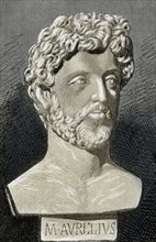 Marcus Aurelius (121-180 AD). Roman Emperor from 161 to 180. Engraving. Colored.