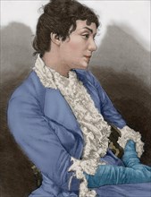 Eleonora Duse (1858-1924). Italian actress. Portrait. Engraving. Colored.