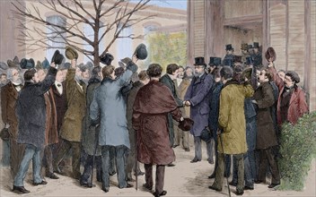 Berlin, Ovation of German and foreign doctors to dr. Koch (1843-1910), leaving the hospital.