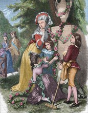 Marie Antoinette with her children in Trianon.