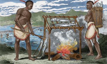 Ponca indians roasting fish.
