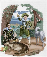 Lord Harrington with Prince Henry, the future King Henry III, during a hunt.
