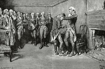 George Washington's farewell to his officers in the Fraunces Tavern on December 4th, 1783.