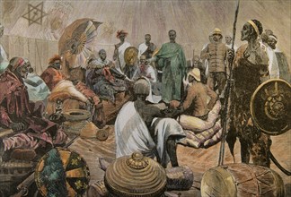 Major Tommaso Salsa and Captain Annibale Anghera before the emperor of Ethiopia Menelik II.