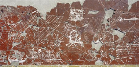 Fragment of a wall facing of a Sanctuary with polychrome paiting and Graffiti.