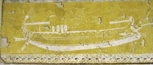 Fragment of a wall facing of a Sanctuary with polychrome paiting and Graffiti.