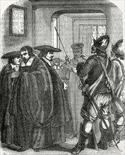 Arrest of the Jesuits accused of inspiring Jean Chatel to assassinate the king Henry IV of France.