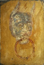 Roman fresco depicting a door frame with a monstrous head.
