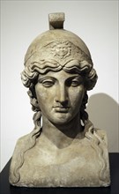 Marble Roman bust of Goddess Athena.