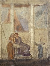Roman fresco depicting Phaedra delivering a letter in which he accuses his stepson Hippolytus and what will lead to his death.