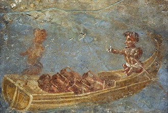A Nilotic scene with pygmies in a boat loaded with amphorae.
