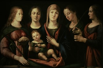 Madonna and Child, with Sts Mary Magdalene, Catherine and Two Saints.