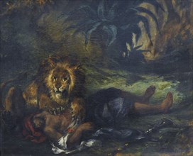 Lion mauling a Dead Arab.