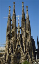 Spain. Barcelona. Basilica and Expiatory Church of the Holy Family by Antonio Gaudi Modernism style. Nativity facade.