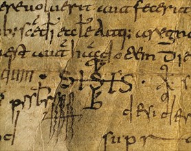 Act of Consecration of the Carolingian Cathedral La Seu d'Urgell. Parchment. 893. Detail signatures. Catalonia. Spain.