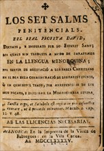 The seven Penitential Psalsms of David prophet. 1795. Ciutadella. Menorca. Balearic Islands. Spain.