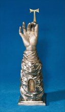 Reliquary arm of St. Tecla. 18th c. Silver. By Francesc Pinto. Cathedral Treasury. Tarragona.  Spain.