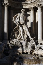 Trevi Fountain. Two tritons guide the carriage of Neptune, taming two Hippocampus.