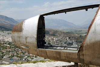 Gjirokaster viewed through the cockpit of the American Air Force plane.