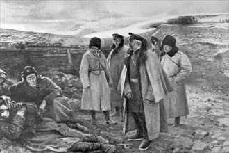The Russian General Anatoly Stessel visits the survivors of a combat of five days and five nights.