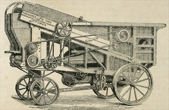 Threshing machine. H series. Engraving by Haure, 1870.