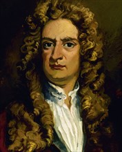 Isaac Newton (1642-1726). English physicist and mathematician. Portrait. Color.