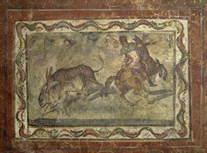 Hunting scene. Roman painting. Domus. 4th C. Merida (Augusta Emerita). Spain.