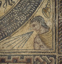 Aurigas mosaic. Roman. Detail depicting one of  the four winds. 4th century. Merida. Spain.