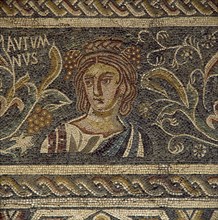 Roman mosaic. Female figure depicting the Autumn. 4th century. Villa Las Tiendas. Merida. Spain.