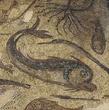 Roman mosaic. Fish and octopus. Spain.