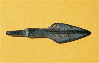 Prehistory. Metal Age. Bronze Age. Bronze spear head. From Castelltercol, Catalonia. Episcopal Museum. Vic. Spain.