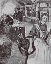 Woman shopping at the market hall in Dresden