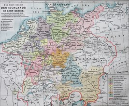 Historic map dividing Germany into ten districts in the 16th century