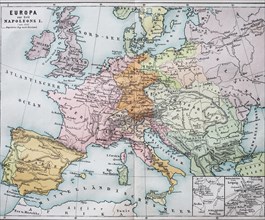 Historical map of Europe from the time of Napoleon I.  /  Historische Landkarte von Europa zur Zeit von Napoleon I.