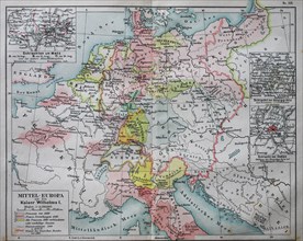Historical map of central Europe from the time of emperor Wilhelm I.  /  Historische Landkarte von Mitteleuropa zur Zeit von Kaiser Wilhelm I.