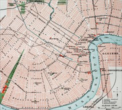 Historical map of the city of New Orleans and the Mississippi river