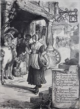 Young woman passes a forge