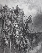 The Crusaders attack with scaling ladders to the walls of Wieselburg and are repulsed with heavy losses