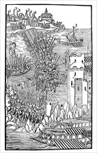 In 1480 the small Knights Hospitaller garrison of Rhodes withstood an attack of the Ottoman Empire  /  Szene aus der Belagerung von Rhodos