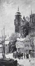 Detail of the castle of Meissen in winter