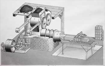 a steam-powered machine for the production of bricks  /  eine dampfbetriebene maschine zur herstellung von ziegel