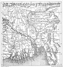 Historische Landkarte von Südindien mit dem Delta des Ganges