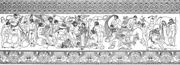engraved relief on the Ficoroni cista  /  Hauptbild der Ficoronische Ciste