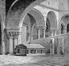 The (later destroyed) tomb of Gottfried von Bouillon in the Church of the Holy Sepulchre in Jerusalem