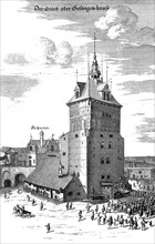 Public flogging in front of the floor tower in Gdansk