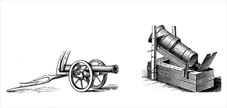 16th century bombard cannon or mortar used throughout the Middle Ages and the early modern period and old Swiss mountain cannon  /  Bombarde